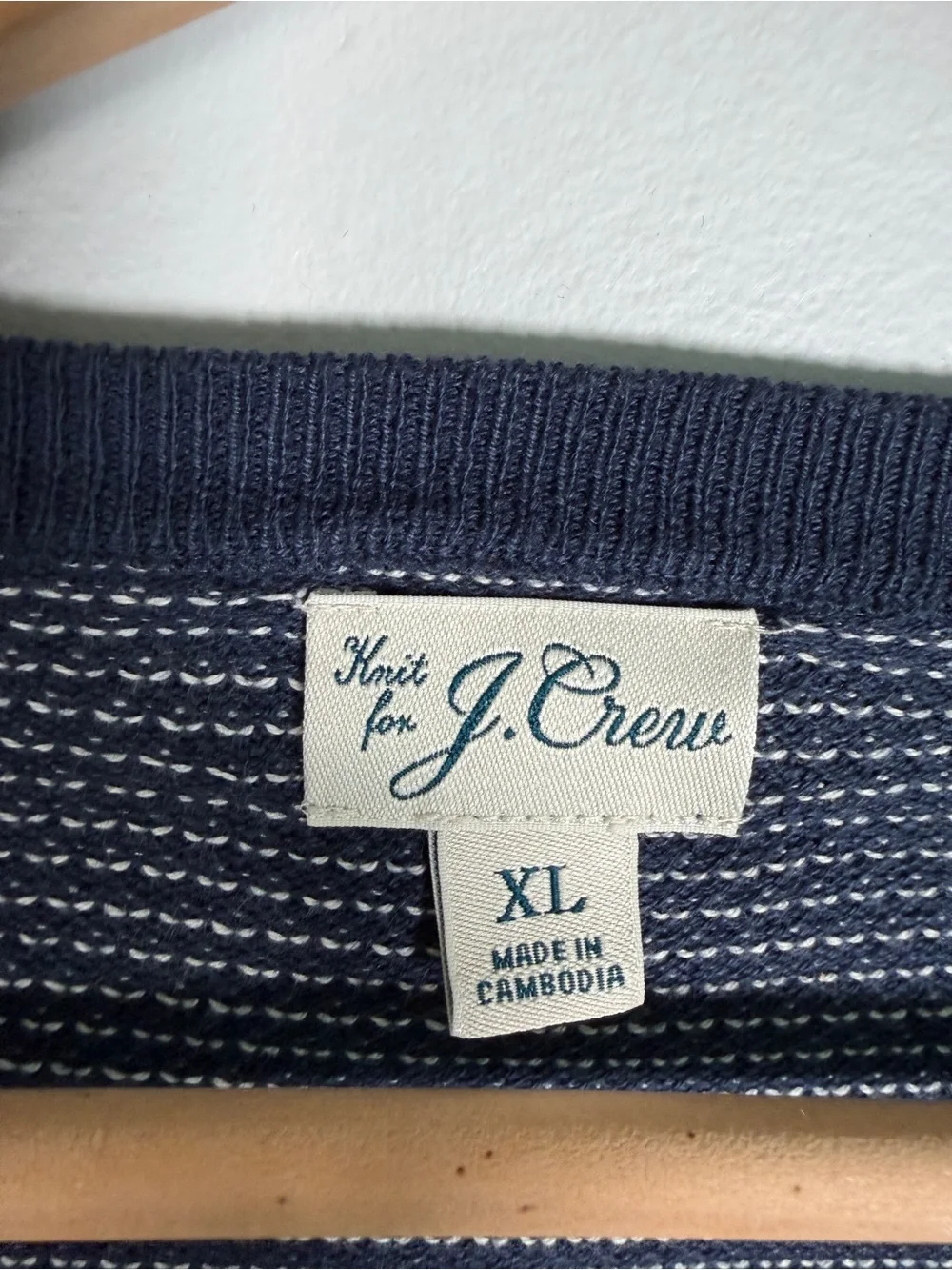 J. Crew Men's XL Blue Striped Knit Sweater 100% Cotton Crewneck Pullover